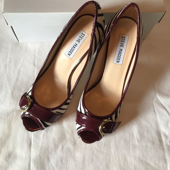 Nine West Fredao Zebra Print Peep Toe Pumps - Picture 4 of 7